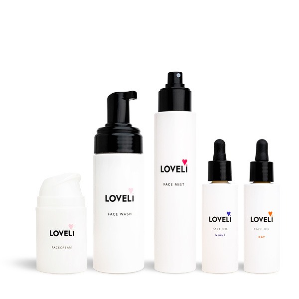 Loveli Face wash, Face mist, Face oil Night, Face oil Day & Face cream