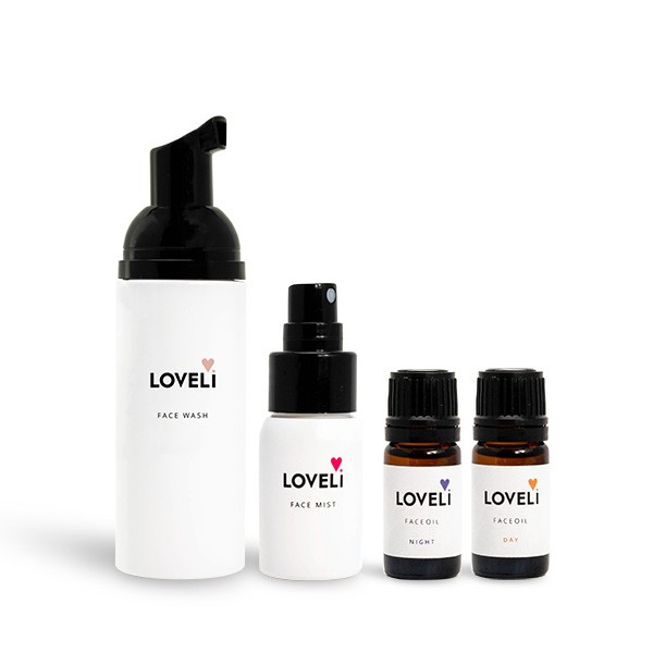 Loveli Face wash, Face mist, Face oil Night & Face oil Day travel